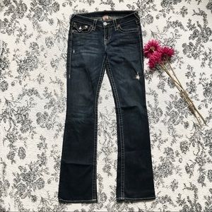 True Religion distressed hi-rise boot dark denim